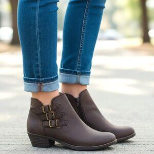 Buckle Block Heel Ankle Booties Distressed 6.5 Like New